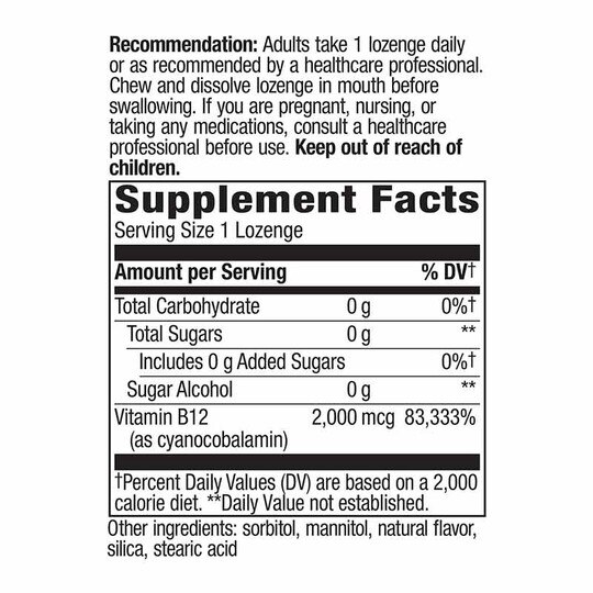 Vitamin B-12 2 Mg, 100 Vegan Lozenges, NWA
