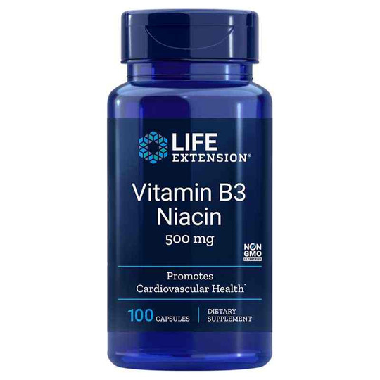 Vitamin B3 Niacin 500 Mg, 100 Capsules, LFE