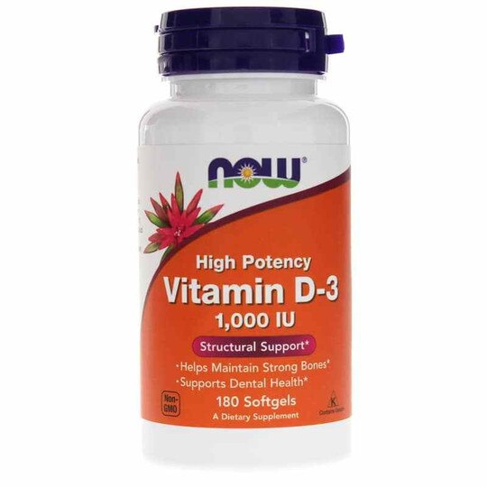 Vitamin D-3 1,000 IU, 180 Softgels, NOW