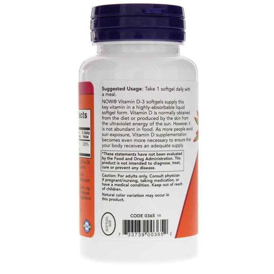Vitamin D-3 1,000 IU, 180 Softgels, NOW