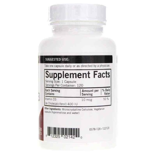 Vitamin D-3 400 IU Capsules, 120 Capsules, KRK