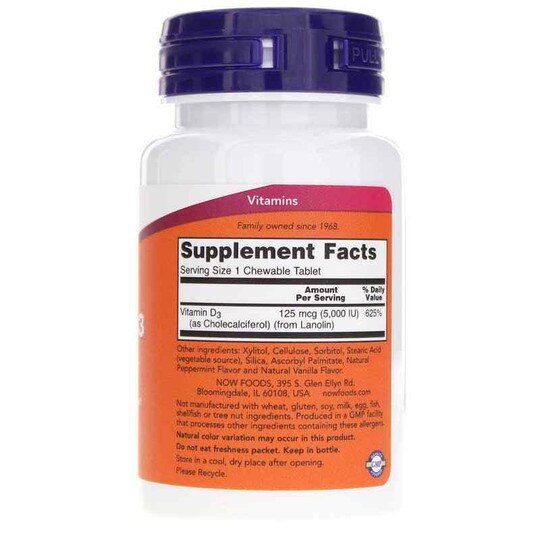 Vitamin D-3 5,000 IU Chewable, 120 Chewables, NOW