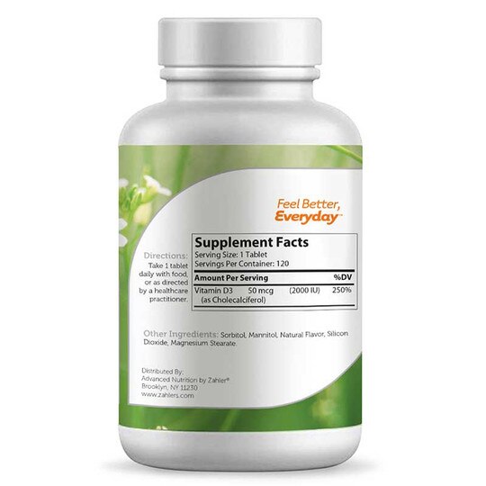 Vitamin D3 2000 IU Chewable, 120 Chewable Tablets, ZHL