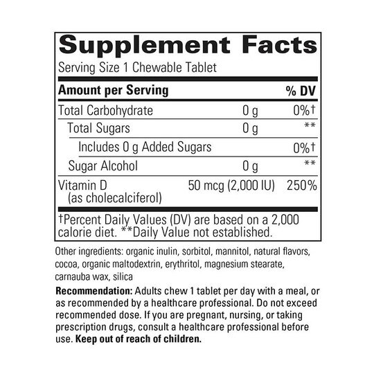 Vitamin D3 50 Mcg (2000 IU) Chocolate Flavor, 120 Chewables, INT