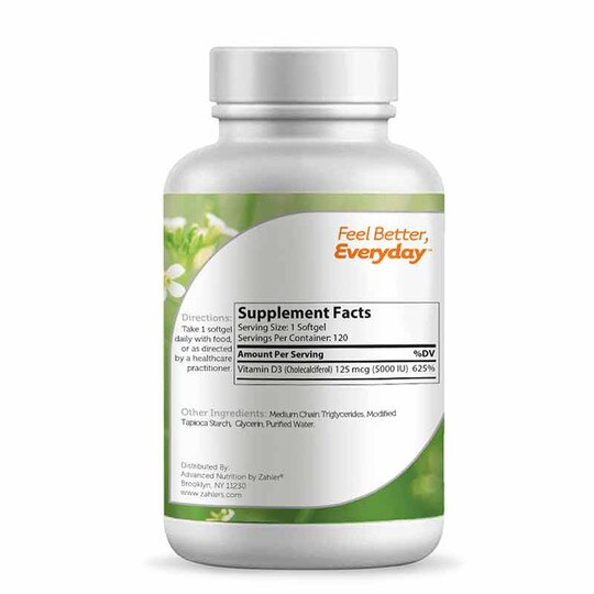 Vitamin D3 50000 IU (1250mcg), 120 Capsules, ZHL