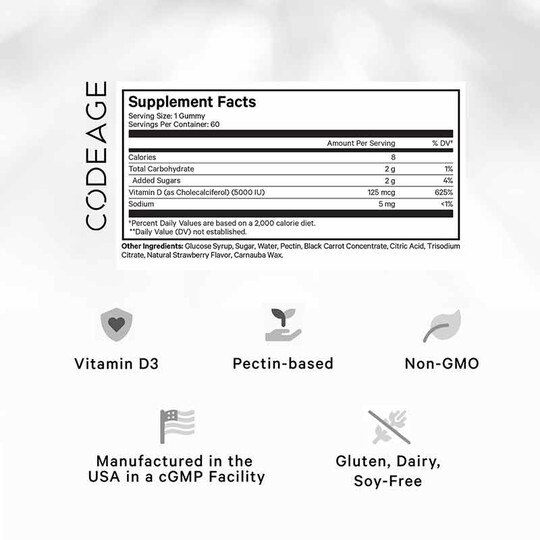 Vitamin D3 Gummies 5000 IU, 60 Gummies, CDE