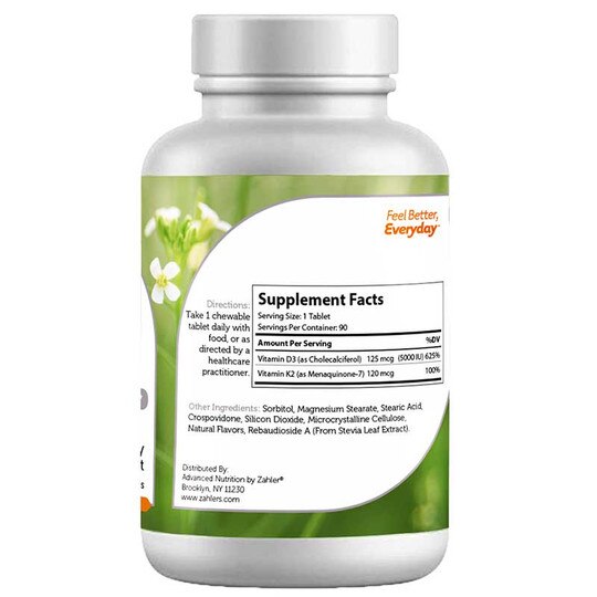 Vitamin D3 & K2, 90 Chewable Tablets, ZHL