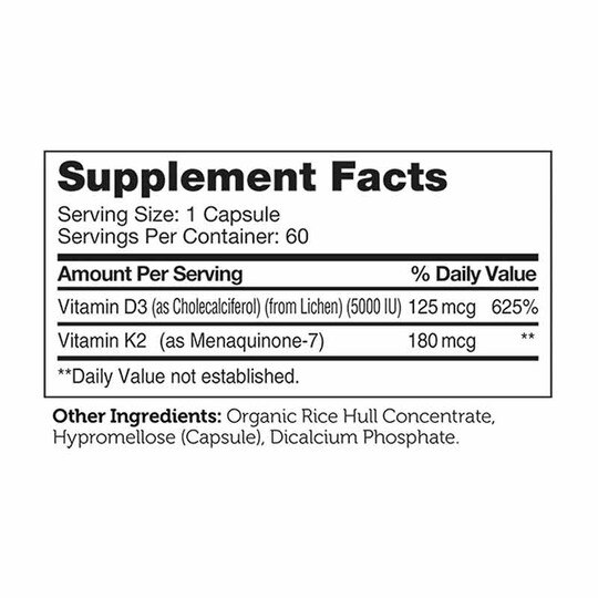 Vitamin D3 & K2, 60 Capsules, ZHL