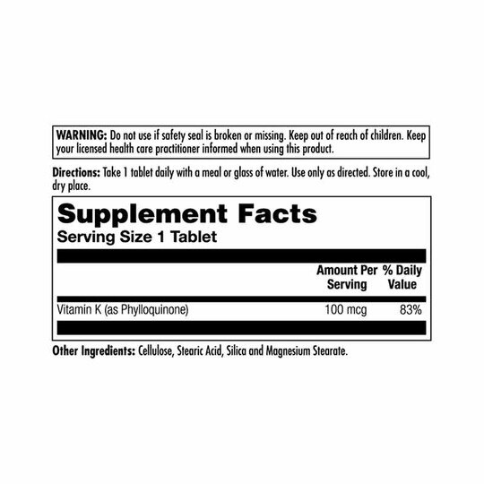 Vitamin K 100 Mcg, 100 Tablets, KAL