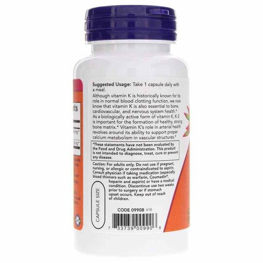 Vitamin K-2 100 Mcg, 100 Veg Capsules, NOW