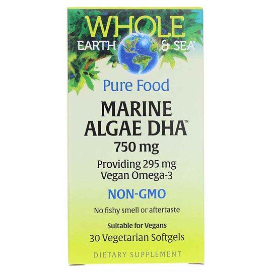 Whole Earth & Sea Marine Algae DHA Vegan Omega-3, 30 Veg Softgels,
