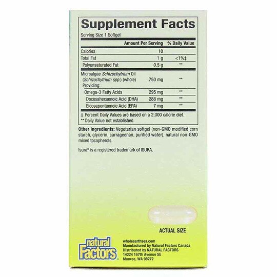 Whole Earth & Sea Marine Algae DHA Vegan Omega-3, 30 Veg Softgels,