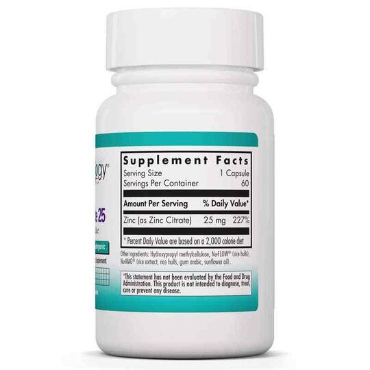Zinc Citrate 25, 60 Veg Capsules, NTC