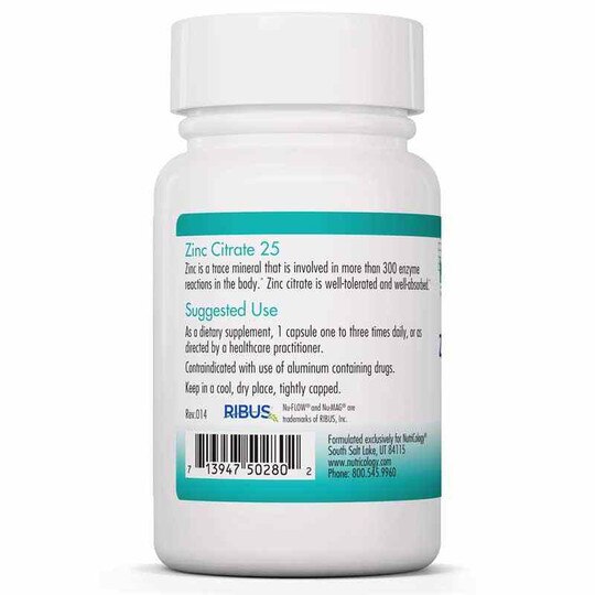 Zinc Citrate 25, 60 Veg Capsules, NTC