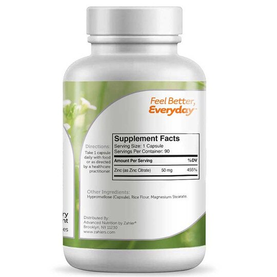 Zinc Citrate 50 Mg, 90 Capsules, ZHL