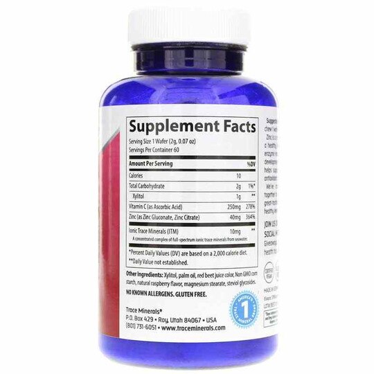 Zinc + Vitamin C Chewable Raspberry, 60 Chewable Wafers, TMR